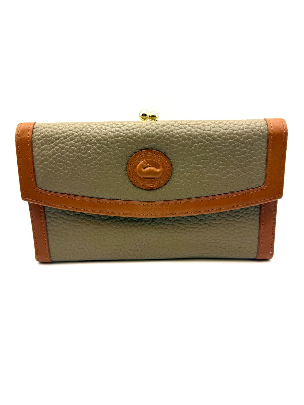 Vintage Dooney & Bourke Pebble Leather Trifold Wallet - Olive Green